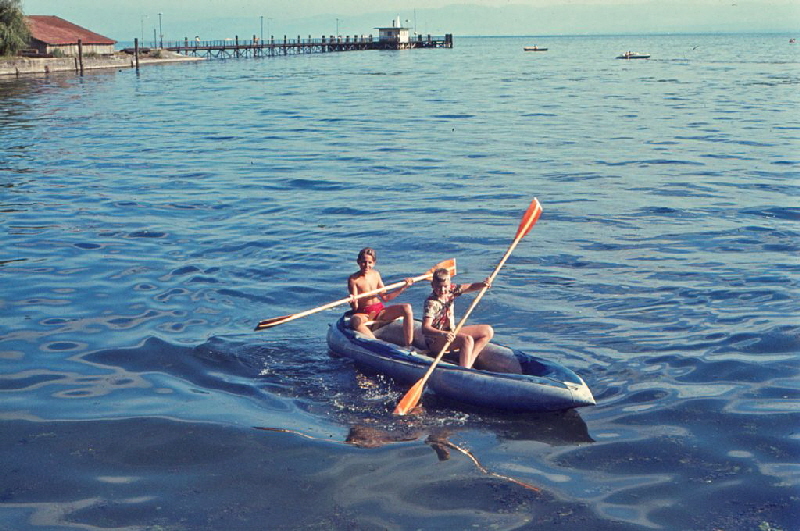 1961 Immenstaad Landesteg Gasthof Schiff Schlauchboot Michael Hoffmann Rheinbllen