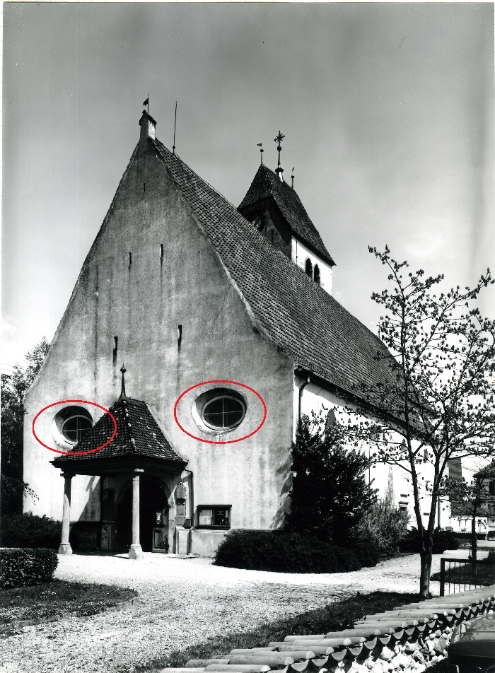 Pfarrkirche St Jodokus vor dem Abriss Fenstermarkierung